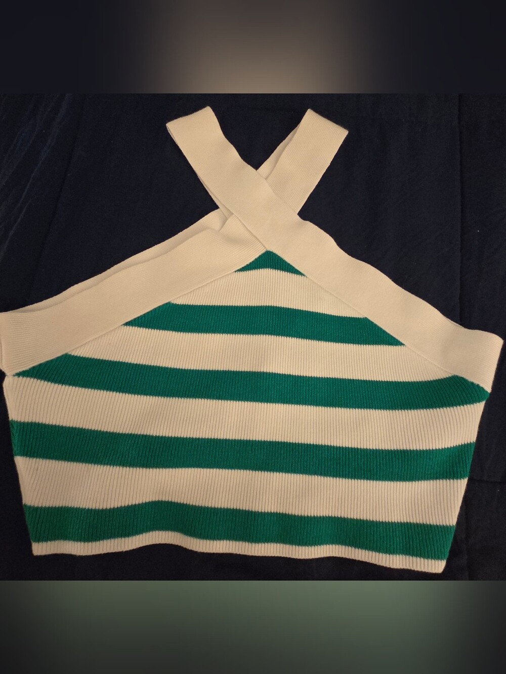 House of Harlow 1960 Green & White Striped Halter Crop Top – Size Large